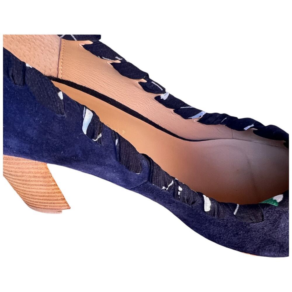 Anthropologie Women's 8.5M Navy Whipstitch Braided Ribbon Suede Block Heels - Picture 12 of 15